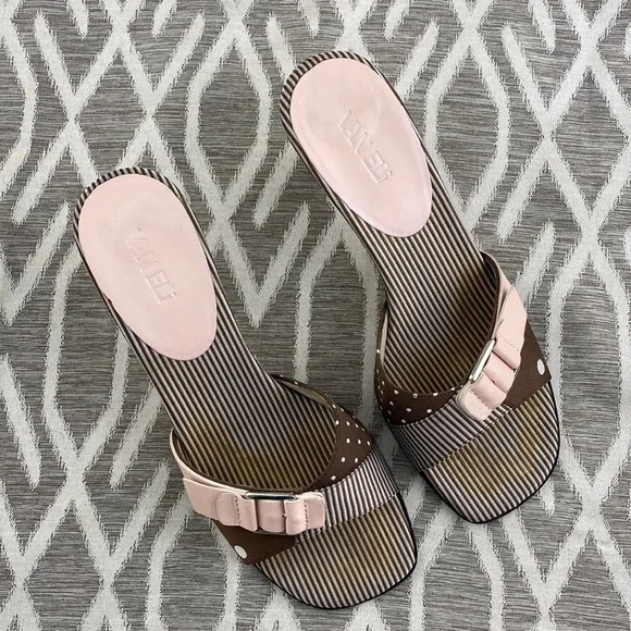 Vaneli Kitten Heel Mules Polka Dot Brown & Pink 8 - Picture 3 of 5